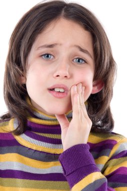 Adorable girl whit toothache clipart