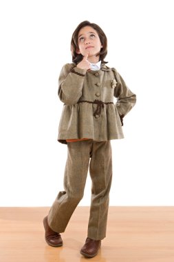 sevimli kız güzel bir kahverengi takım ile