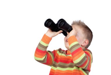 Little boy looking through binoculars clipart