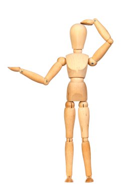 Jointed wooden mannequin looking something clipart