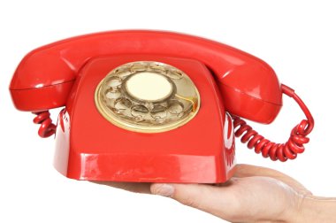 Hand holding red telephone clipart