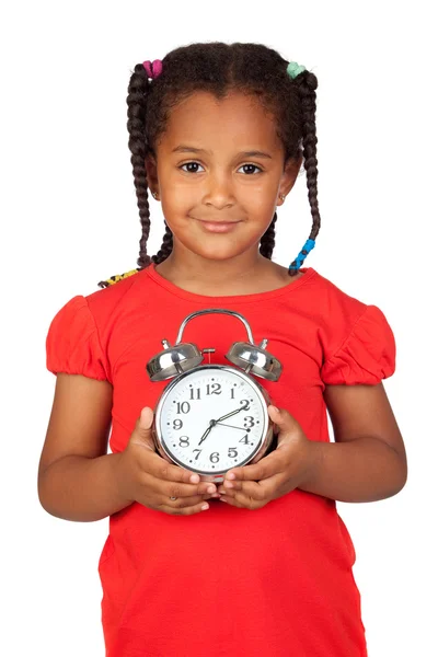 Menina africana com um relógio prateado — Fotografia de Stock