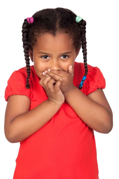 Menina africana cobrindo a boca — Fotografia de Stock