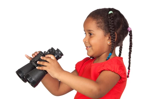 African little girl with binoculars — Stock Photo, Image