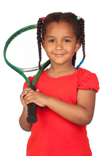 Afrikaanse meisje met een tennisracket — Stockfoto