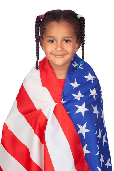 Afrikanska liten flicka med en amerikansk flagga — Stockfoto