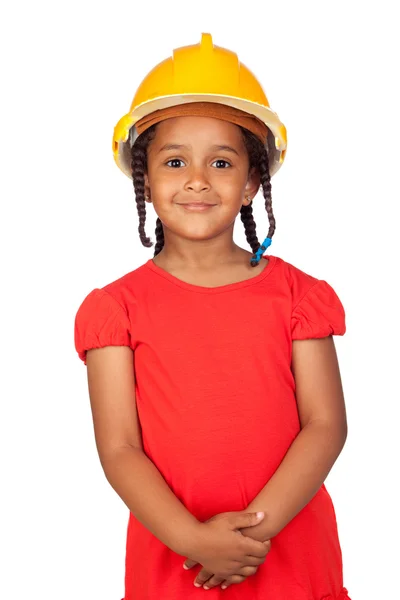 African little girl with a yellow helmet — Stock Photo, Image
