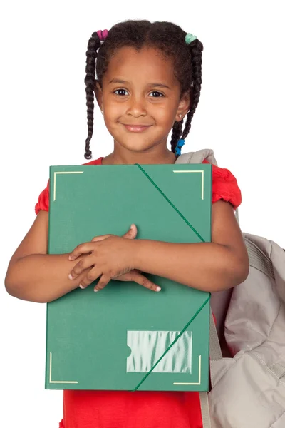 African little girl with a folder and backpack — Stock Photo, Image