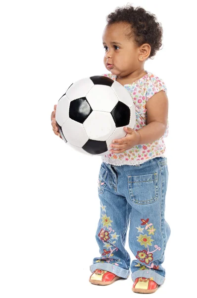 Bebê com bola de futebol — Fotografia de Stock