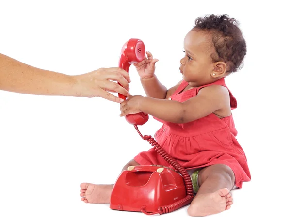 Telefon ile kız bebek — Stok fotoğraf
