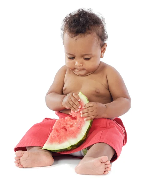 Baba eszik görögdinnye — Stock Fotó
