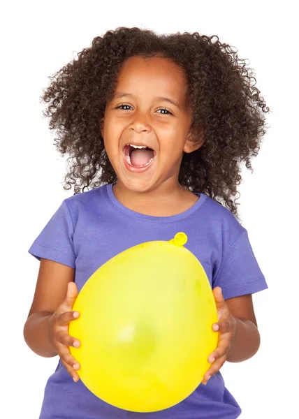 Entzückendes kleines afrikanisches Mädchen mit gelbem Luftballon — Stockfoto