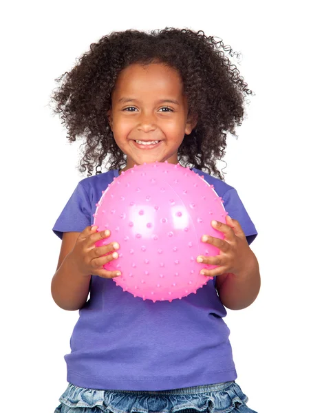Adorable african little girl with pink ball — Stock Photo, Image