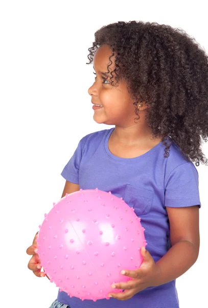Adorable african little girl with pink ball — Stock Photo, Image