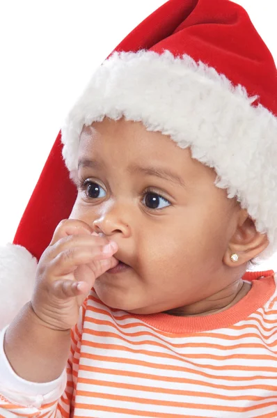 Bébé fille avec chapeau de Père Noël — Photo