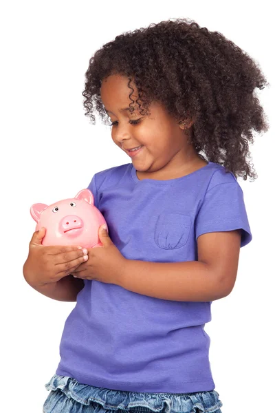 Schattig Afrikaanse meisje met piggy-bank — Stockfoto