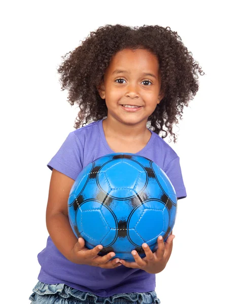 Adorable african little girl with soccer ball — Stock Photo, Image