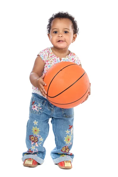 Bebê com basquete — Fotografia de Stock