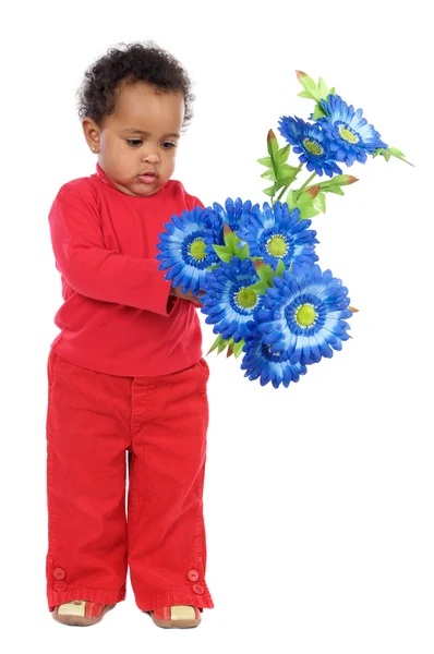 Sevimli ve güzel çiçekler ile Afrika bebek — Stok fotoğraf