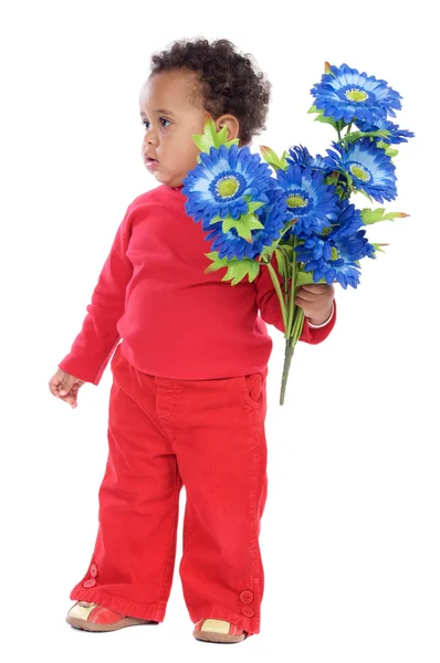 Дитина з квітами — стокове фото