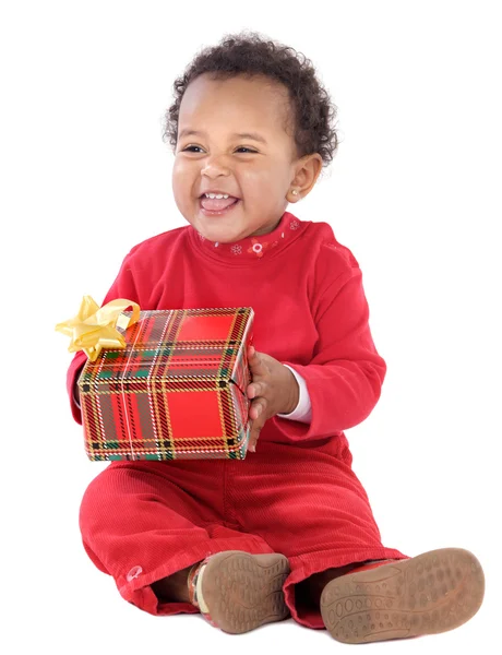 Baby mit einer Geschenkbox — Stockfoto