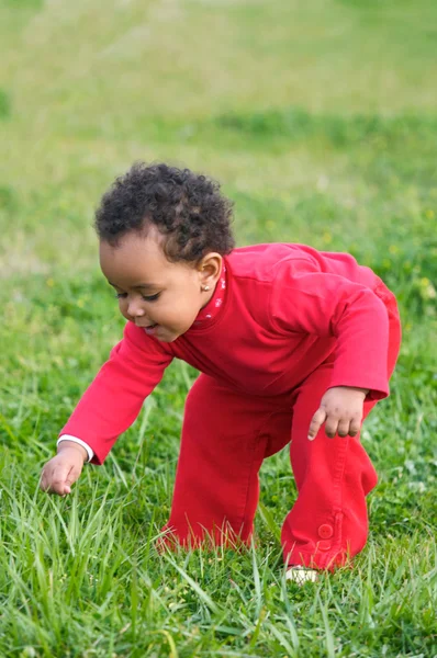 Bébé jouant sur l'herbe — Photo