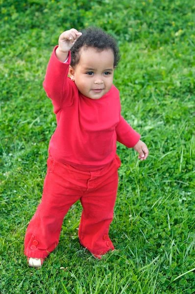 Ребенок играет на траве — стоковое фото