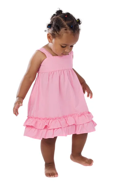 Schattige baby roze gekleed — Stockfoto