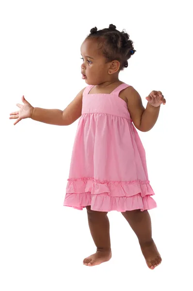 Adorável bebê rosa vestido — Fotografia de Stock