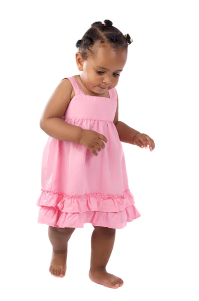Schattig gelukkig baby leren om te lopen — Stockfoto