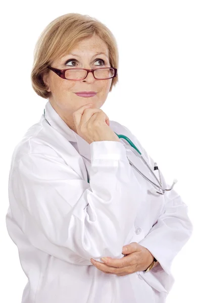 Kadın doktor düşünme — Stok fotoğraf