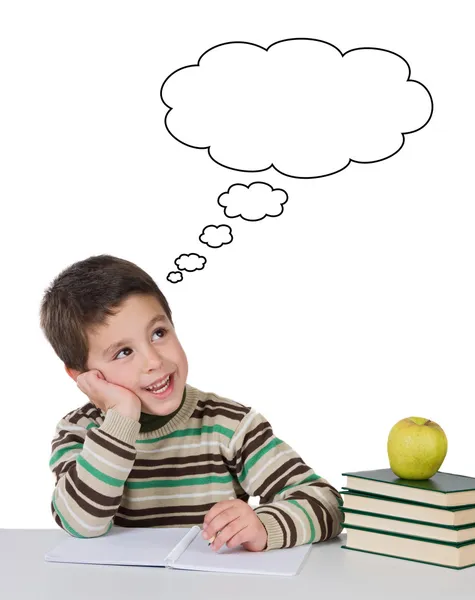 Adorable child thinking in the school — Stock Photo, Image