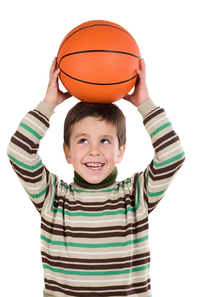 Adorable boy student with basketball — Stock Photo, Image