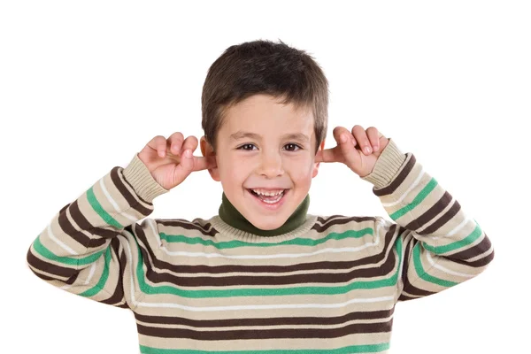 Imádnivaló gyermek stoppering a fülét — Stock Fotó