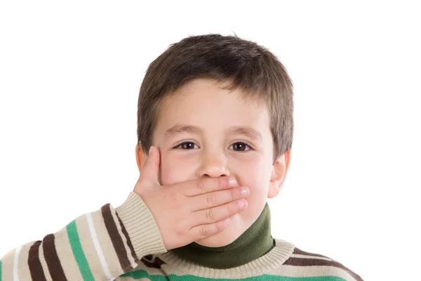 Funny child covering his mouth — Stock Photo, Image
