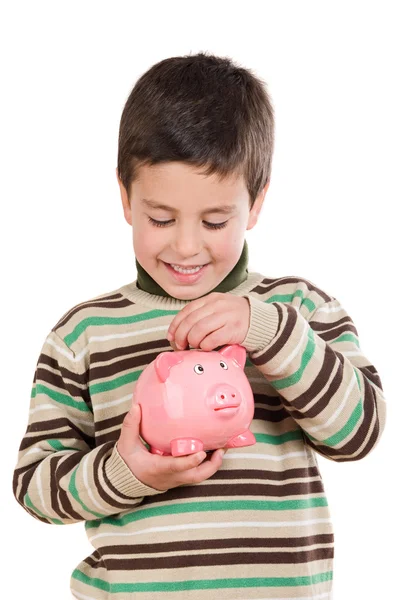 Adorable child with moneybox savings — Stock Photo, Image