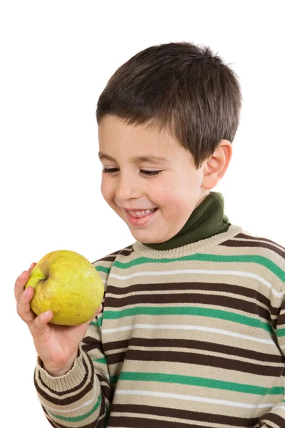 Αξιολάτρευτο παιδί με ένα μήλο — Φωτογραφία Αρχείου