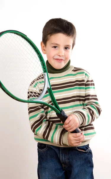 Adorable garçon avec raquette de tennis — Photo