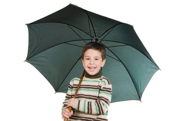 Sevimli çocukla açık şemsiye — Stok fotoğraf