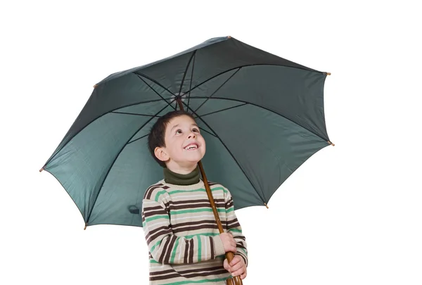 Menino adorável com guarda-chuvas abertos — Fotografia de Stock