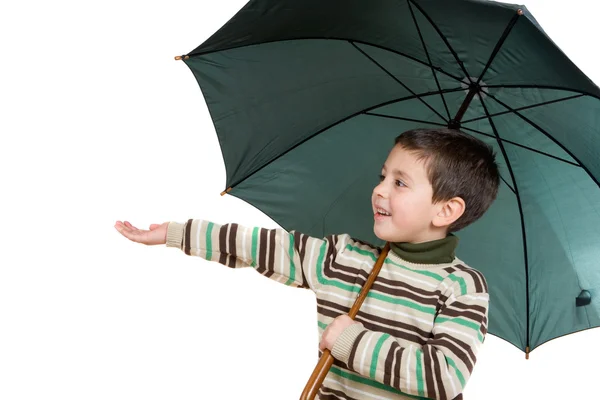 Adorabile ragazzo con ombrelli aperti — Foto Stock