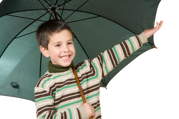 오픈 우산과 귀여운 소년 — 스톡 사진