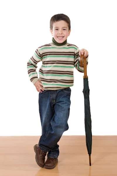 Adorable boy with close umbrellas — Stock Photo, Image