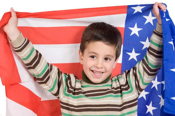 Bedårande pojke med amerikanska flaggan — Stockfoto