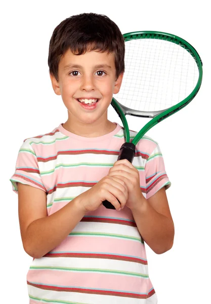 Bedårande barn med ett tennisracket — Stockfoto