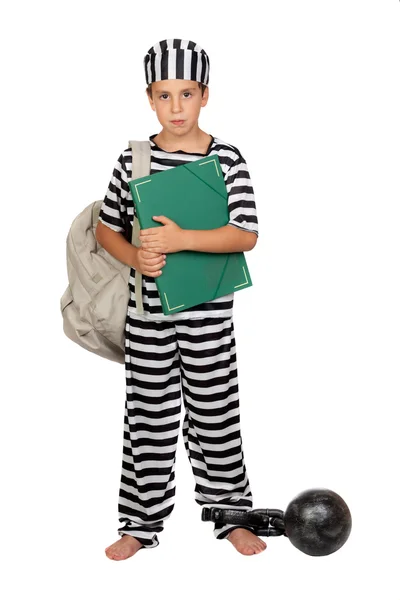 Criança estudante com traje de prisioneiro — Fotografia de Stock