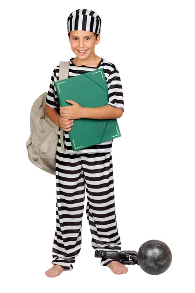 Criança estudante com traje de prisioneiro — Fotografia de Stock