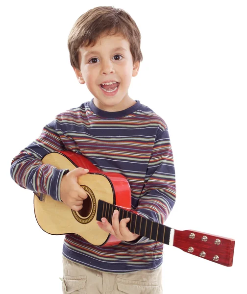 Criança com guitarra acústica — Fotografia de Stock