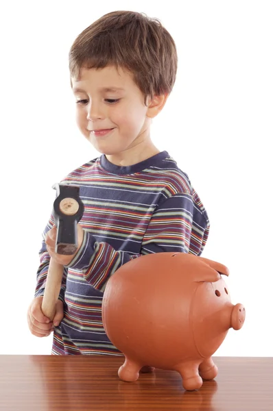 Boy whit money box — Stock Photo, Image