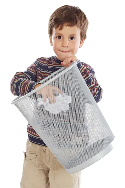 Çöp sepeti ile çocuk — Stok fotoğraf